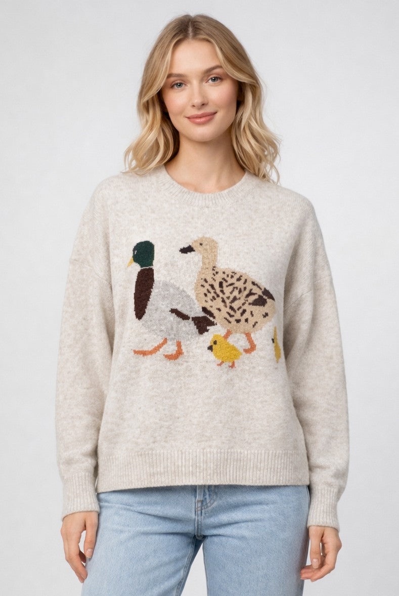 Mallard Duck Family Sweater Taupe