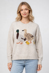 Mallard Duck Family Sweater Taupe