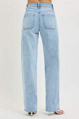 Tied Waistband High Rise Wide Baggy Jeans Light