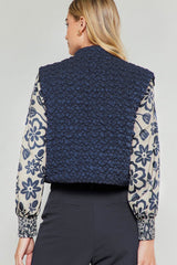 Cropped Bubble Quilted Vest Navy