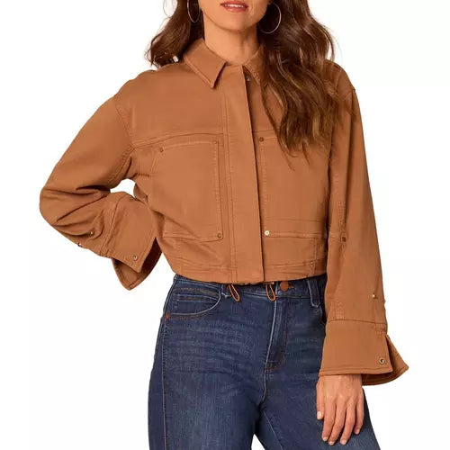 3/4 Snap Cuff Sleeve Oversized Bomber Jacket Candied Walnut
