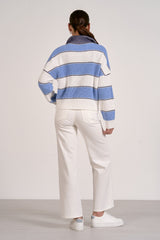 Half Zip Stripe Contrast Collar Sweater Light Blue