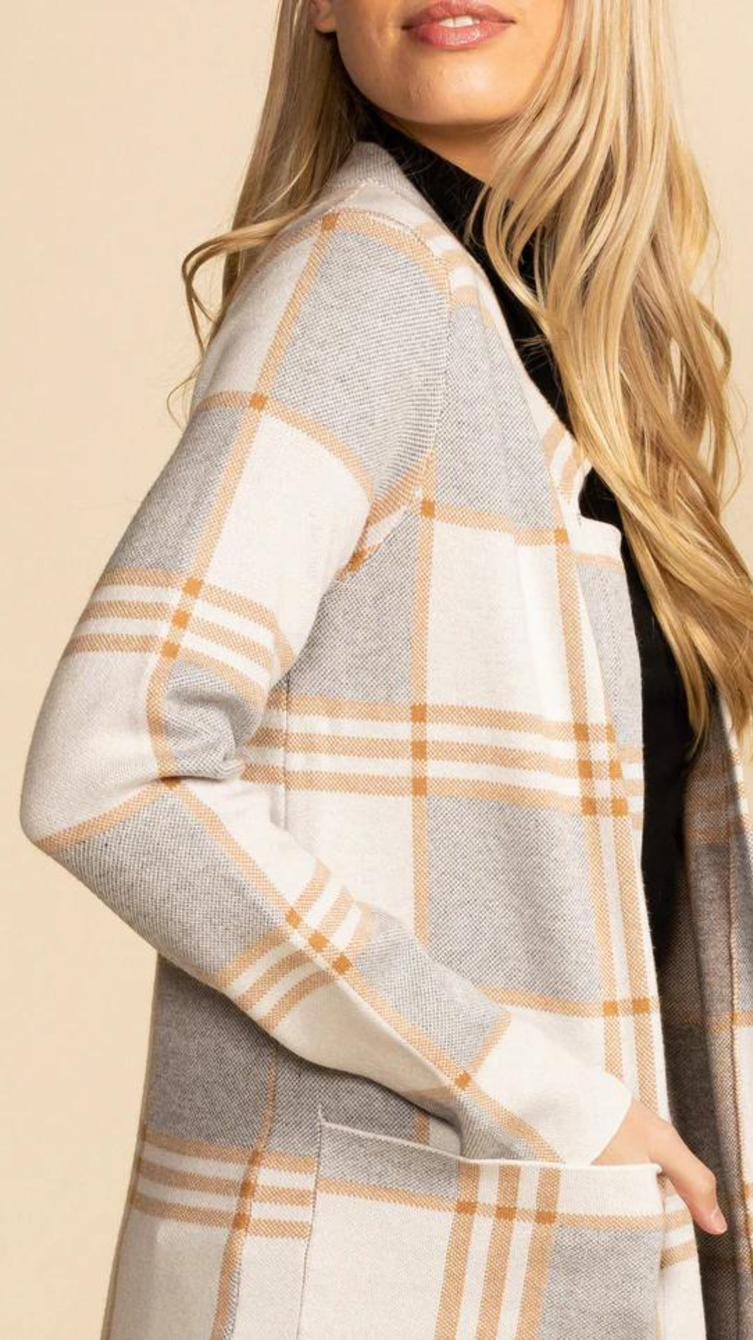 Harmon Plaid Sweater Cardi Grey