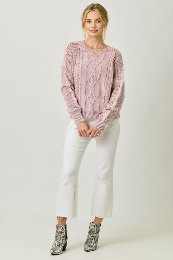 Washed Cable Sweater Washed Rose