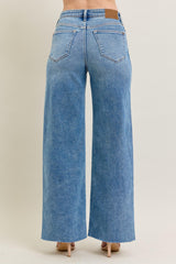 Vintage Wash Wide Leg Destructed Jeans Medium