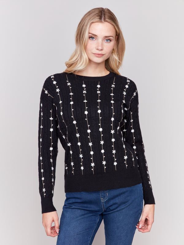 Viney Floral Knit Sweater Black