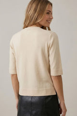 Short Sleeve Sweater Knit Top Cream
