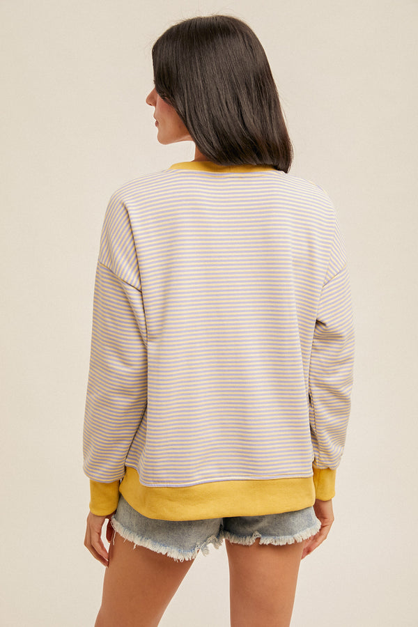Striped Oversize Crew Neck Sweatshirt Lemon + Lavender