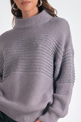 Textured Mock Neck Shimmer Sweater Dark Grey