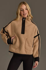 Teagan Half Zip Sherpa Fleece Pullover Tan