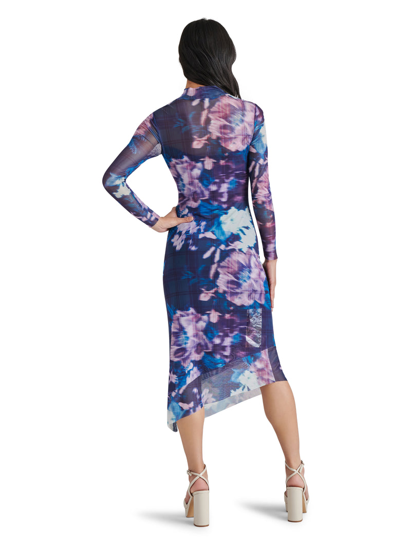 Blare Printed Midi Long Sleeve Dress Midnight