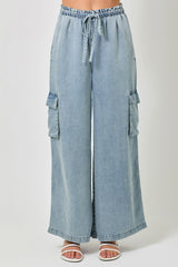 Tencel Wide Leg Cargo Pants Denim Blue