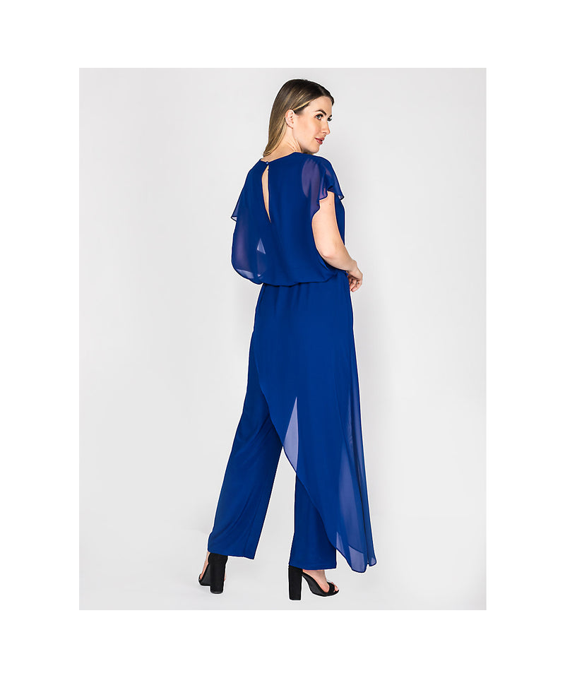 Chiffon Overlay Jumpsuit Royal