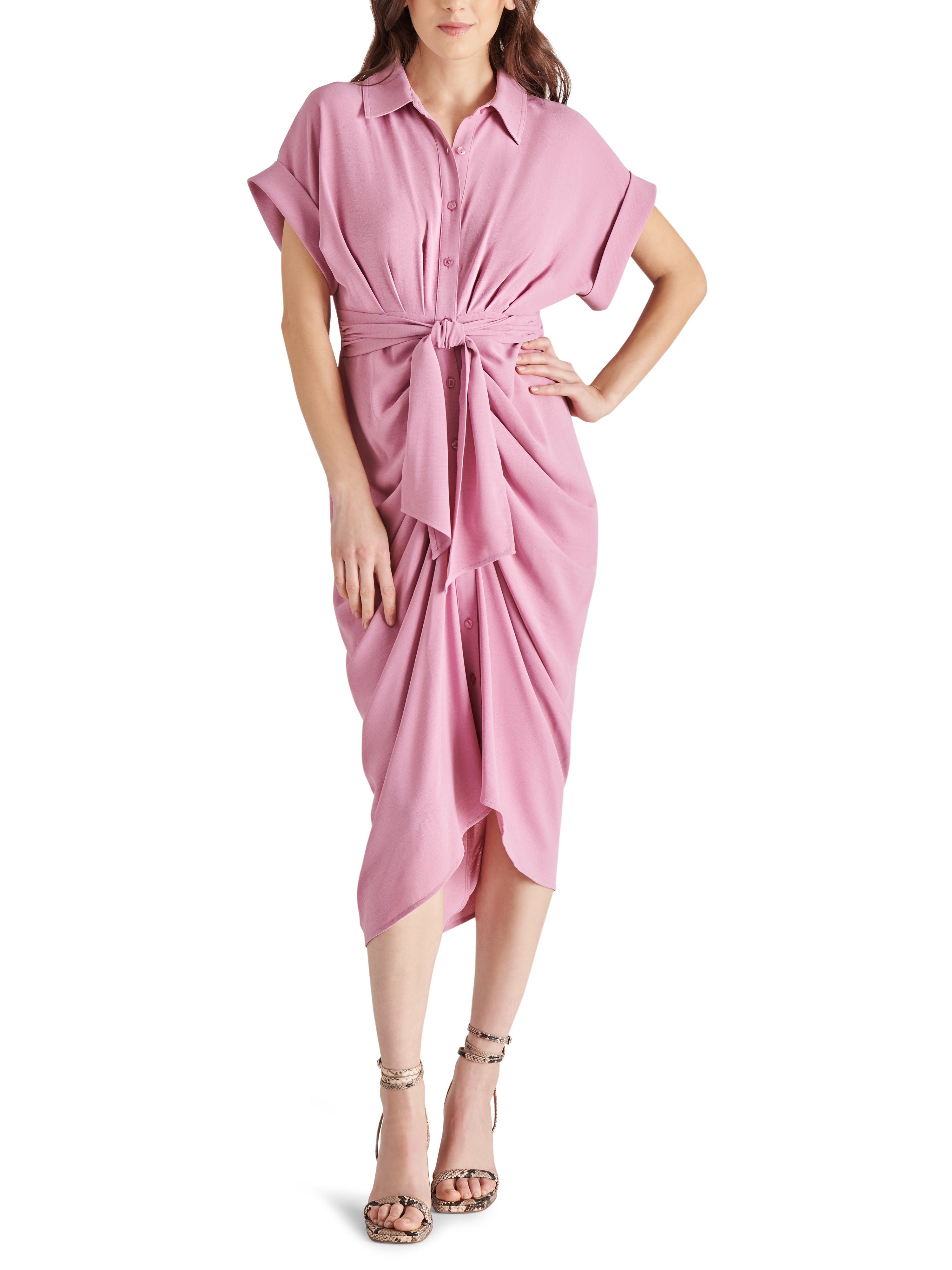 Tori Tie Front Solid Dress Mauve Shadows