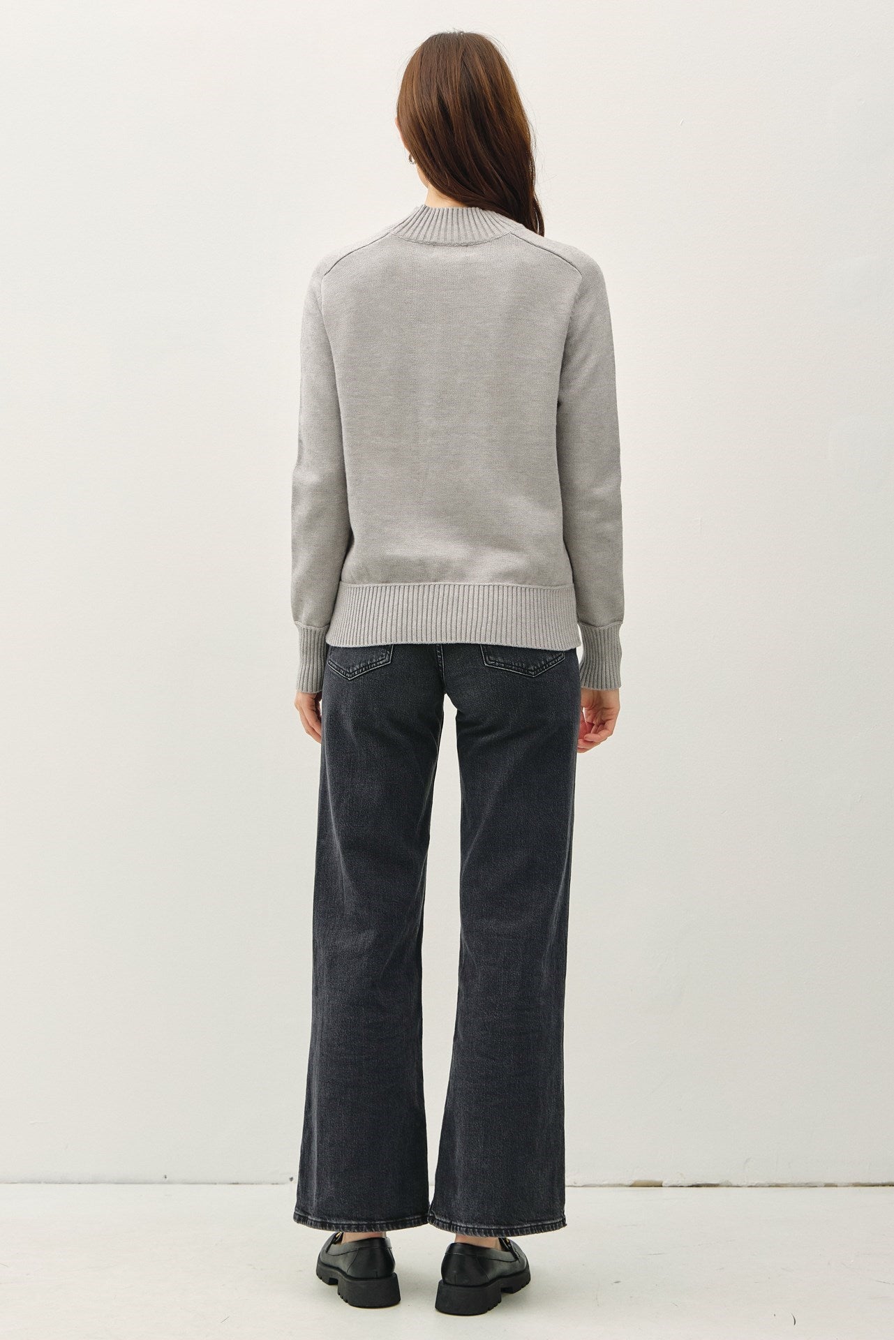 Classic Cut Ribbed Mock Neck Sweater Heather Smoke