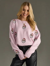 Santa Face Sweater Pink