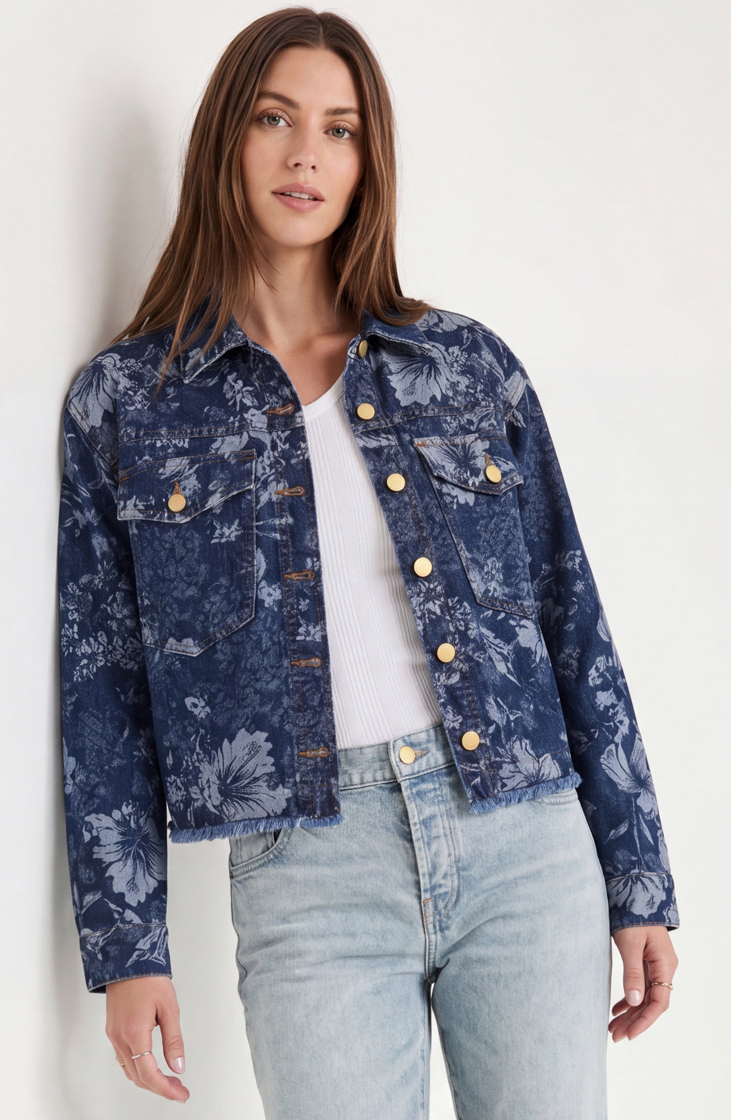 Floral Jacquard Denim Jacket Lapis Grove
