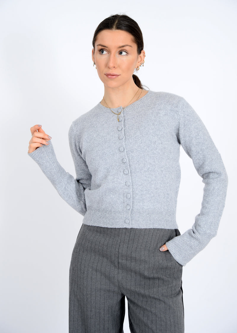 Atalanta Covered Buttons Sweater Cardi Flint Grey