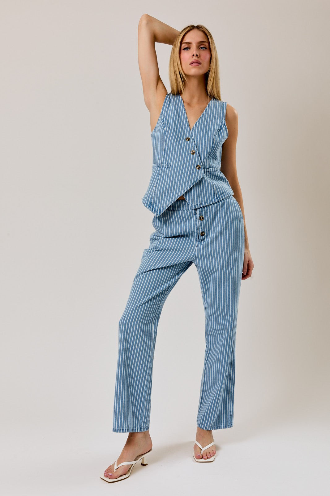 High Rise Denim Stripe Pants Denim White Stripe