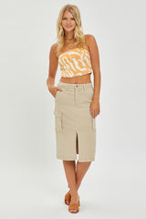 High Rise Midi Cargo Skirt Sand