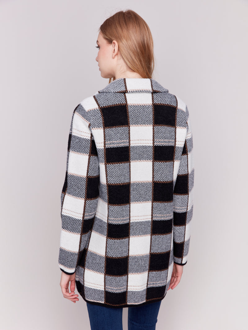 Knit Plaid Long Coat Truffle
