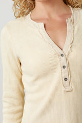 Washed Thermal Henley Top Almond
