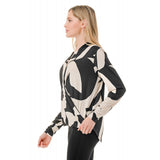 Surplice Printed Long Sleeve Blouse Black + White Mod Swirl