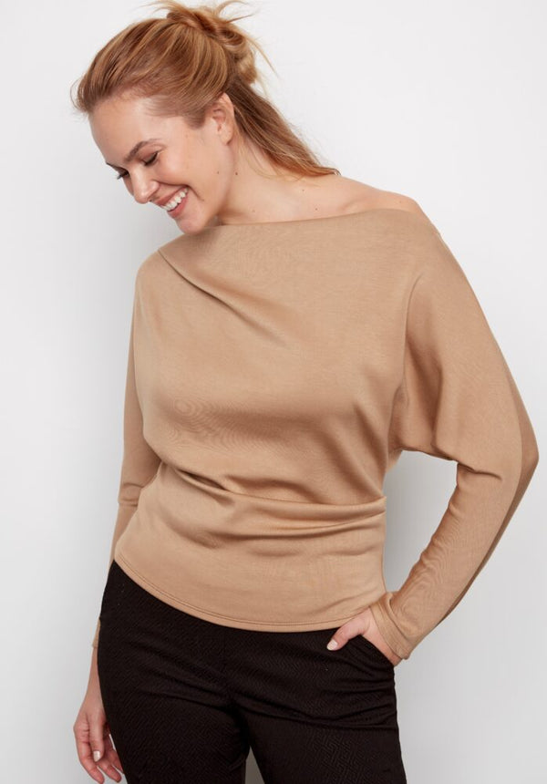 Demi Butter Drape Scuba Top Latte