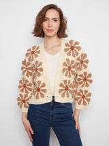 Drop Shoulder Flower Crochet Cardigan Ecru