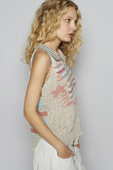 Sleeveless Striped Detail Sweater Tank Natural