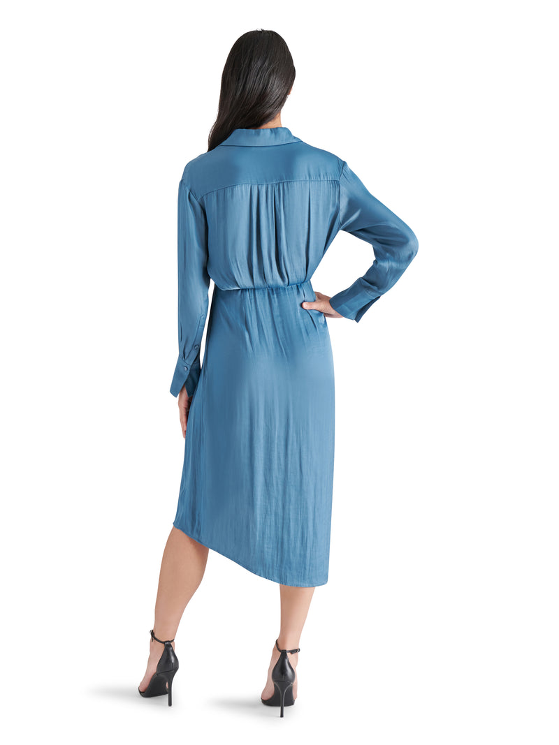 Martina Satin Wrap Collared Dress Ocean Blue