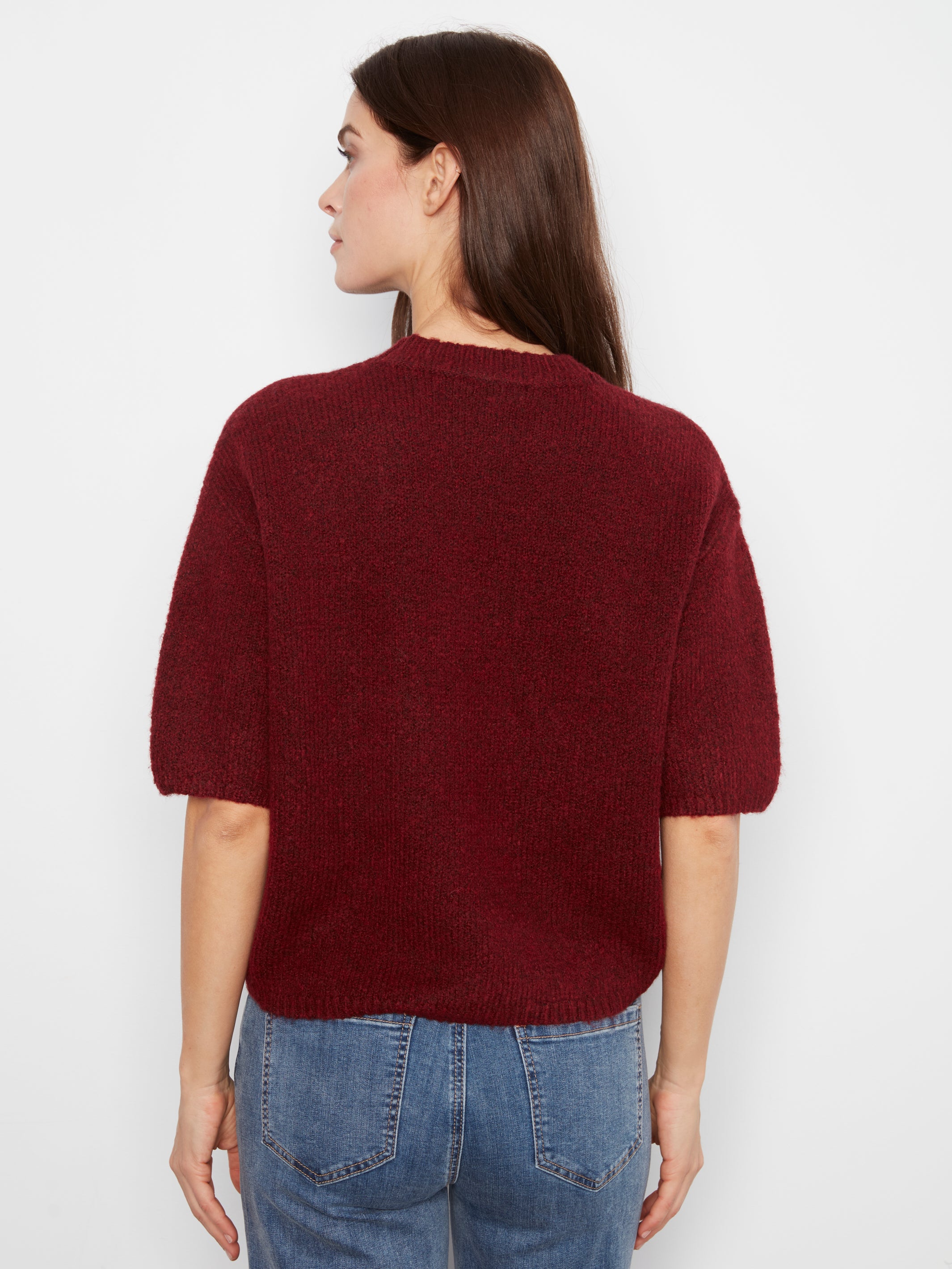 Solid Elbow Sleeve Balloon Shape Sweater Merlot