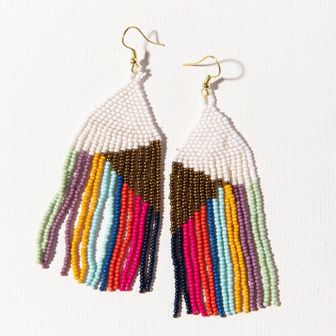 Elise Muted Angle Stripe Earrings Gold + White