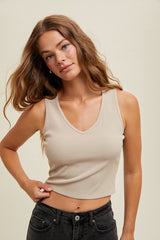 Cropped Ribbed Padded Bra Tank Shell