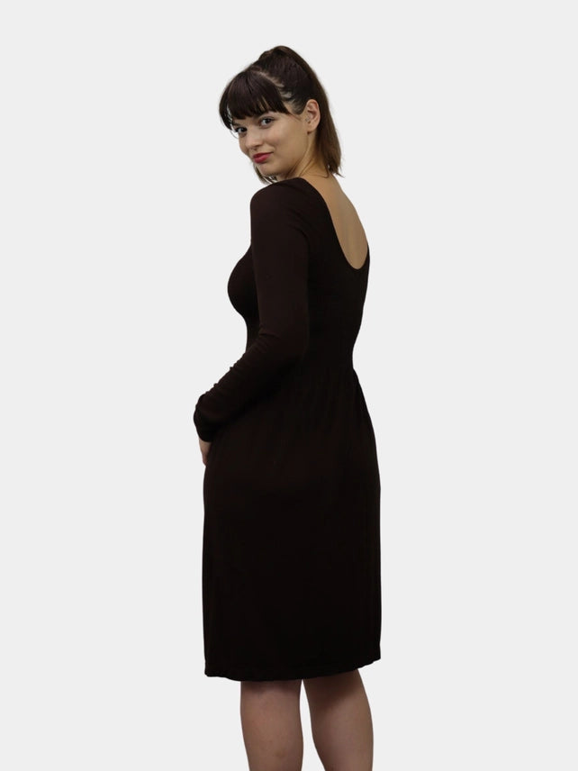 Knee Length Long Sleeve Dress Chocolate