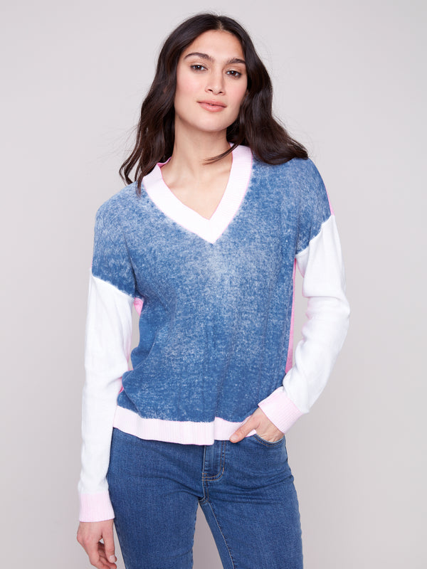 Cold Dye Two Tone Sweater Denim