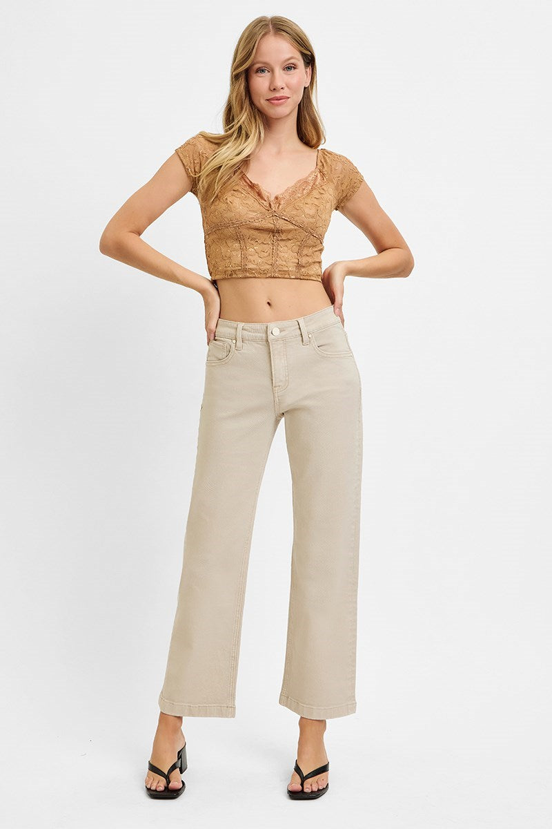 Mid Rise Ankle Straight Pants Almond