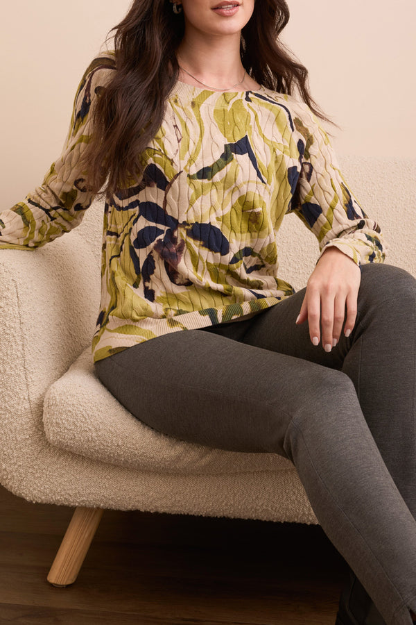 Crew Neck Printed Sweater Leek