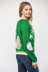 Golf Embroidered Patch Cardigan Field Green