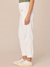 Skyrise Paper Bag Waist Roll Cuff Barrel Leg Pant White