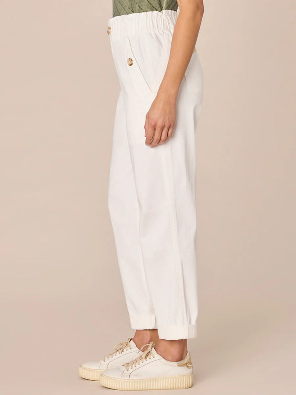 Skyrise Paper Bag Waist Roll Cuff Barrel Leg Pant White