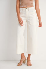 High Rise Cropped Wide Leg Denim Trouser Off White
