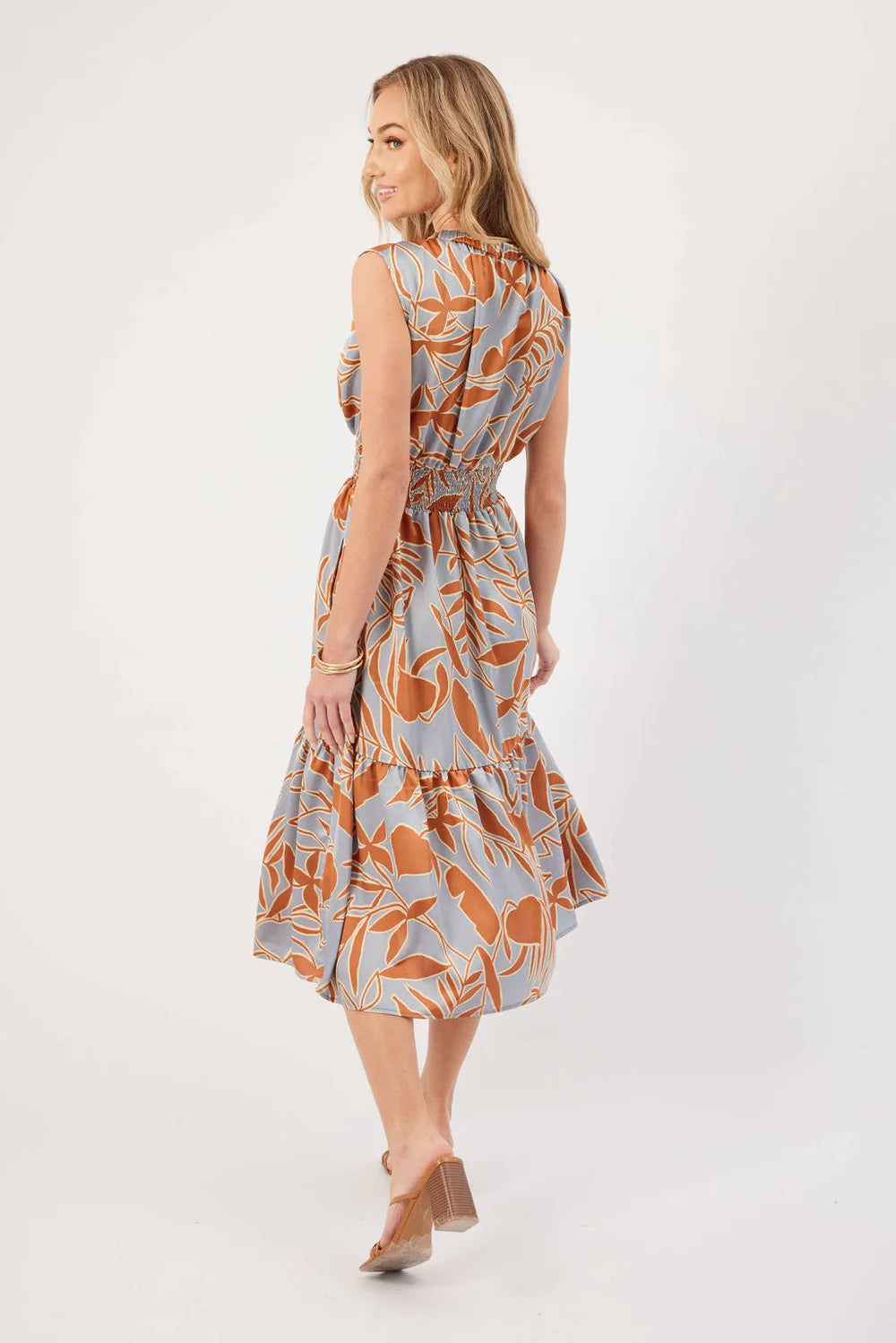Malia Smock Detail Midi Dress Slate + Copper
