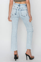 High Rise Distressed Knee Ankle Jeans Acid Light