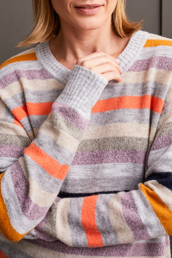 Crew Neck Stripe Sweater Orchid