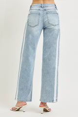 Baggy Tie Waist Stripe Side Jeans Light