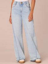 Skyrise Diagonal Fray Wide Leg Jeans Light Blue
