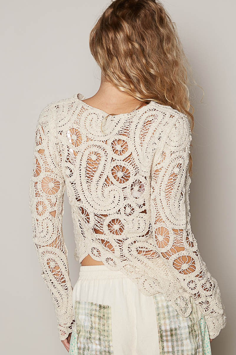 Paisley Crochet Uneven Hem Popover Top