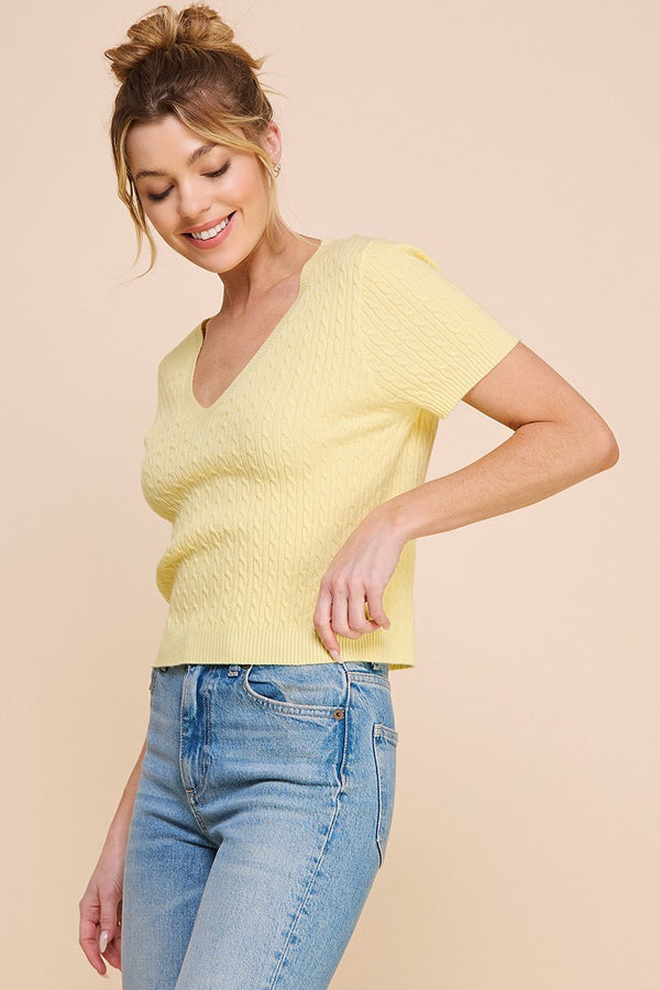 Cable Knit Short Sleeve Sweater Top