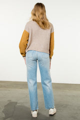 Colorblock Wrap Over Sweater Taupe